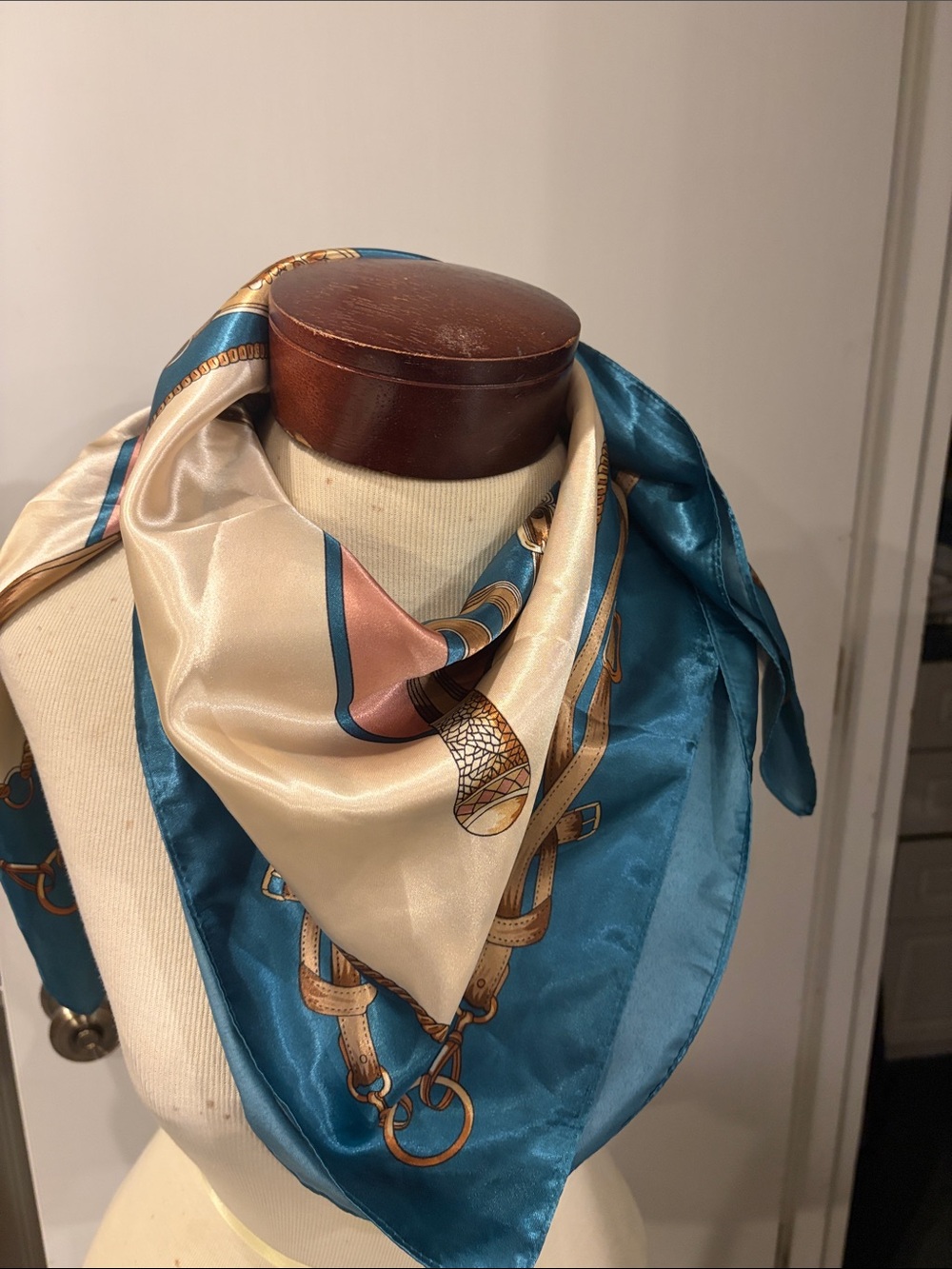Silky Teal satin like scarf multicolor